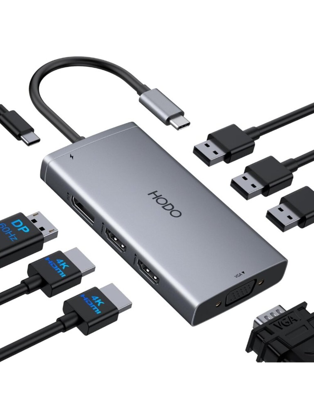 8-in-1 USB C Docking Station for Dual Monitors, 4K HDMI, VGA, 100W PD, 3 USB